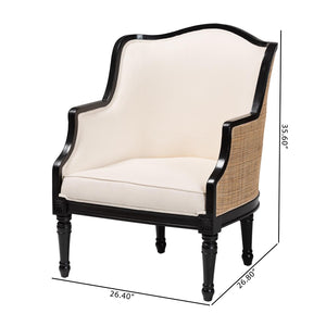 Baxton Studio bali Elizette Traditional French Accent Chair in Beige Fabric & Black Wood – Elegant & Cozy Design SEA689-Black wood-BM02/White-F00