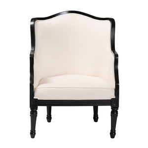 Baxton Studio bali Elizette Traditional French Accent Chair in Beige Fabric & Black Wood – Elegant & Cozy Design SEA689-Black wood-BM02/White-F00