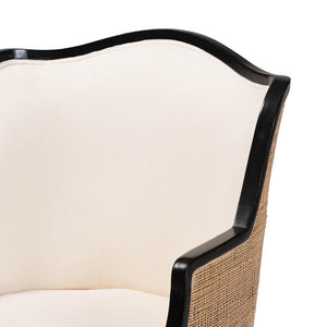 Baxton Studio bali Elizette Traditional French Accent Chair in Beige Fabric & Black Wood – Elegant & Cozy Design SEA689-Black wood-BM02/White-F00