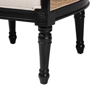 Baxton Studio bali Elizette Traditional French Accent Chair in Beige Fabric & Black Wood – Elegant & Cozy Design SEA689-Black wood-BM02/White-F00