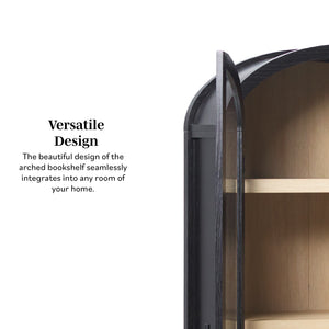 English Elm Walker Edison - Modern 5 Shelf Arched Tall Bookcase with Tempered Glass Doors, MDF Durability, Sleek Metal Handles, Showcase Pieces in Living and Office Spaces Black 72.31 L x 19.01 W x 15 H B185S00024