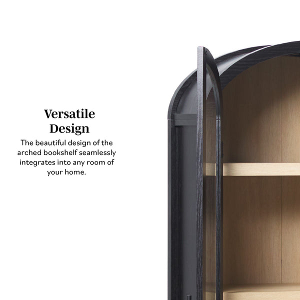 English Elm Walker Edison - Modern 5 Shelf Arched Tall Bookcase with Tempered Glass Doors, MDF Durability, Sleek Metal Handles, Showcase Pieces in Living and Office Spaces Black 72.31 L x 19.01 W x 15 H B185S00024