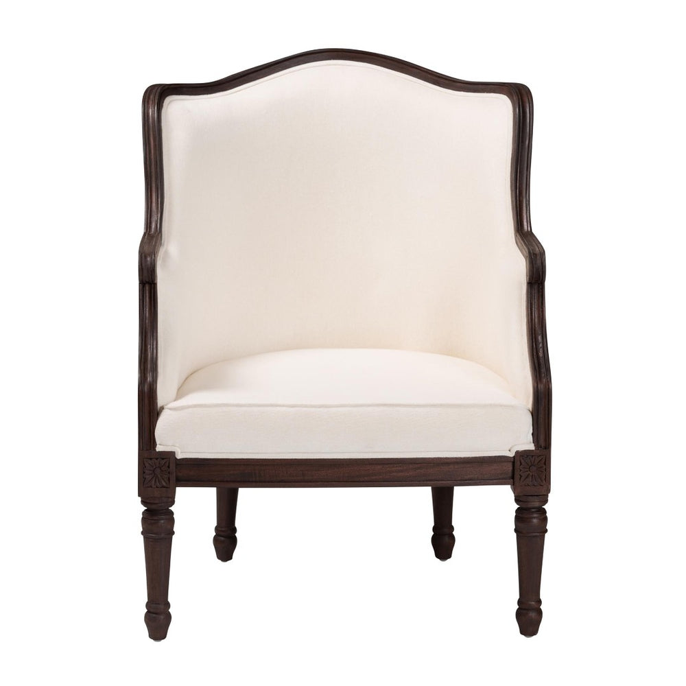 Baxton Studio bali Ornella French Accent Chair in Beige Fabric with Dark Brown Wood for Classic Home Elegance SEA667-Dark wood-NAT03/White-F00