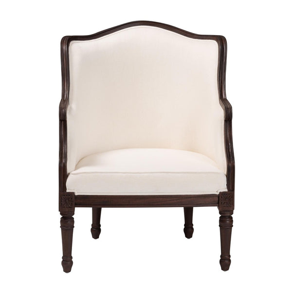 Baxton Studio bali Ornella French Accent Chair in Beige Fabric with Dark Brown Wood for Classic Home Elegance SEA667-Dark wood-NAT03/White-F00