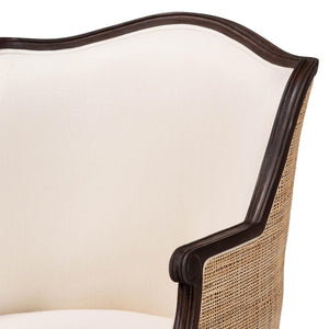 Baxton Studio bali Ornella French Accent Chair in Beige Fabric with Dark Brown Wood for Classic Home Elegance SEA667-Dark wood-NAT03/White-F00