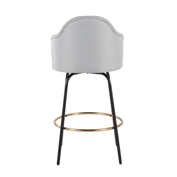 English Elm Contemporary Grey Fabric Swivel Counterstools with Black Steel and Gold Footrest Set B202S00150