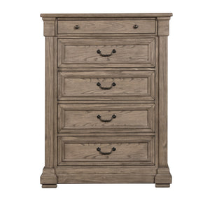 English Elm Weathered Gray Chest 39"W x 52"H Transitional Solid & Engineered Wood, French-Front Dovetail Drawers, Metal Glides and Handles B2741P373195