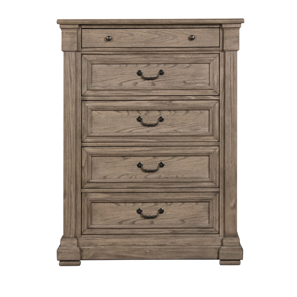 English Elm Weathered Gray Chest 39"W x 52"H Transitional Solid & Engineered Wood, French-Front Dovetail Drawers, Metal Glides and Handles B2741P373195