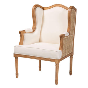 Baxton Studio bali Rachana Traditional French Beige Accent Chair with Honey Oak Finish & Woven Rattan Details SEA675-Light wood-NAT01/White-F00