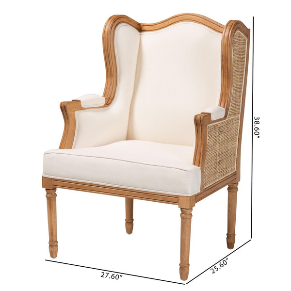 Baxton Studio bali Rachana Traditional French Beige Accent Chair with Honey Oak Finish & Woven Rattan Details SEA675-Light wood-NAT01/White-F00