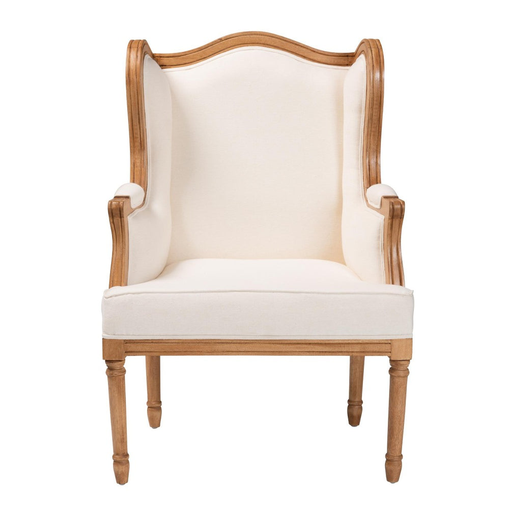 Baxton Studio bali Rachana Traditional French Beige Accent Chair with Honey Oak Finish & Woven Rattan Details SEA675-Light wood-NAT01/White-F00