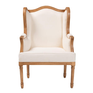 Baxton Studio bali Rachana Traditional French Beige Accent Chair with Honey Oak Finish & Woven Rattan Details SEA675-Light wood-NAT01/White-F00