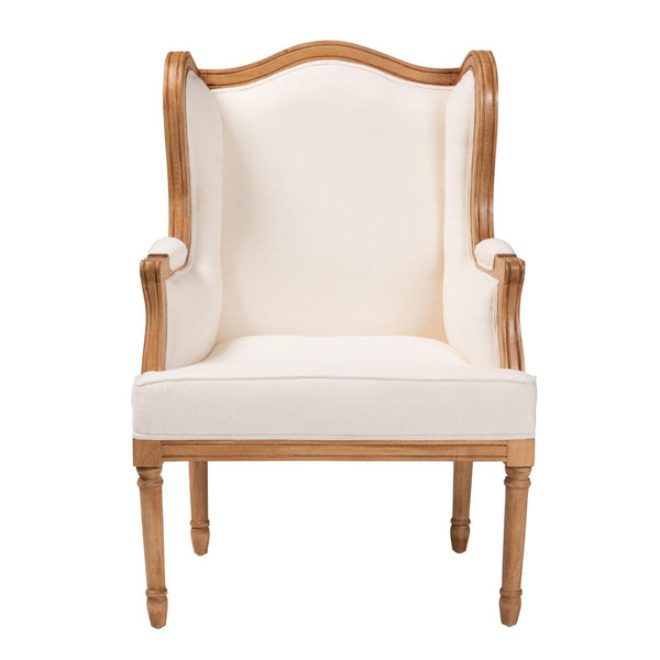 Baxton Studio bali Rachana Traditional French Beige Accent Chair with Honey Oak Finish & Woven Rattan Details SEA675-Light wood-NAT01/White-F00
