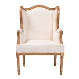 bali & pari Rachana Traditional French Beige Fabric and Honey Oak Finished Wood Accent Chair