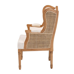 Baxton Studio bali Rachana Traditional French Beige Accent Chair with Honey Oak Finish & Woven Rattan Details SEA675-Light wood-NAT01/White-F00