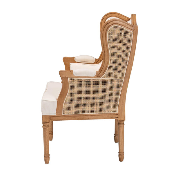 Baxton Studio bali Rachana Traditional French Beige Accent Chair with Honey Oak Finish & Woven Rattan Details SEA675-Light wood-NAT01/White-F00