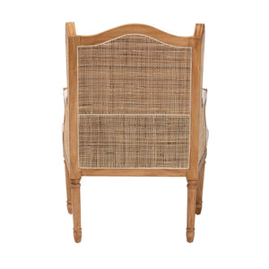 Baxton Studio bali Rachana Traditional French Beige Accent Chair with Honey Oak Finish & Woven Rattan Details SEA675-Light wood-NAT01/White-F00