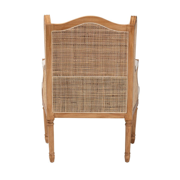 Baxton Studio bali Rachana Traditional French Beige Accent Chair with Honey Oak Finish & Woven Rattan Details SEA675-Light wood-NAT01/White-F00