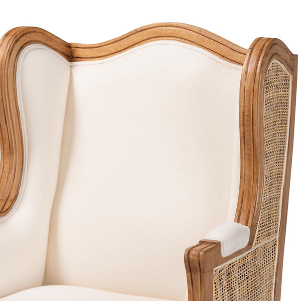 Baxton Studio bali Rachana Traditional French Beige Accent Chair with Honey Oak Finish & Woven Rattan Details SEA675-Light wood-NAT01/White-F00