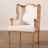 bali & pari Rachana Traditional French Beige Fabric and Honey Oak Finished Wood Accent Chair