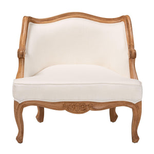 Baxton Studio bali Sylvestra Compact Accent Chair in Beige Fabric & Honey Oak - French Elegance for Small Spaces SEA670-Light ton wood-NAT01/White-F00