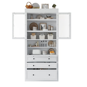English Elm Topmax Shaker Pantry Cabinet with Drawers Power Outlet and Glass Doors SP000094AAK