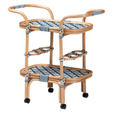 bali and pari Chasca Modern Bohemian Blue and White Weaving and Natural Rattan Wine Cart