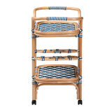 bali and pari Chasca Modern Bohemian Blue and White Weaving and Natural Rattan Wine Cart