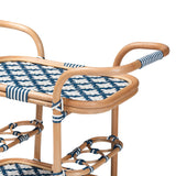 bali and pari Chasca Modern Bohemian Blue and White Weaving and Natural Rattan Wine Cart