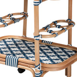 bali and pari Chasca Modern Bohemian Blue and White Weaving and Natural Rattan Wine Cart