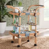 bali and pari Chasca Modern Bohemian Blue and White Weaving and Natural Rattan Wine Cart