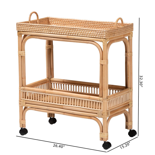 bali & pari Lombok Modern Bohemian Natural Brown Rattan Wine Cart