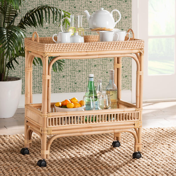 bali & pari Lombok Modern Bohemian Natural Brown Rattan Wine Cart