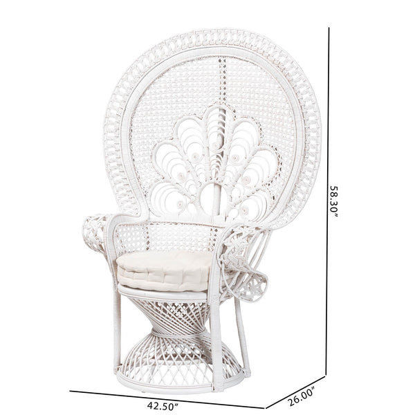 Baxton Studio Ediva Modern Bohemian White Natural Rattan Peacock Accent Chair