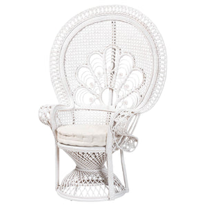 Baxton Studio Ediva Modern Bohemian White Natural Rattan Peacock Accent Chair