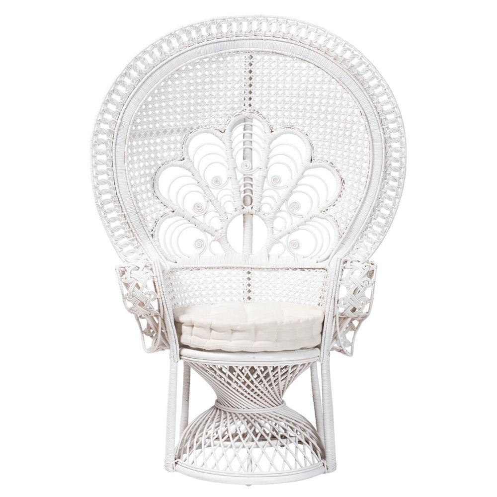 Baxton Studio bali Ediva Modern Bohemian Rattan Peacock Chair | Artisanal Comfort for Indoor & Outdoor Spaces Peacock-001-Rattan-White-AC