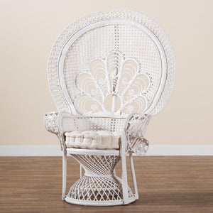 Baxton Studio Ediva Modern Bohemian White Natural Rattan Peacock Accent Chair
