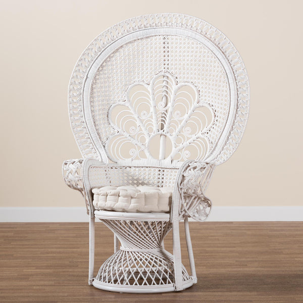Baxton Studio Ediva Modern Bohemian White Natural Rattan Peacock Accent Chair
