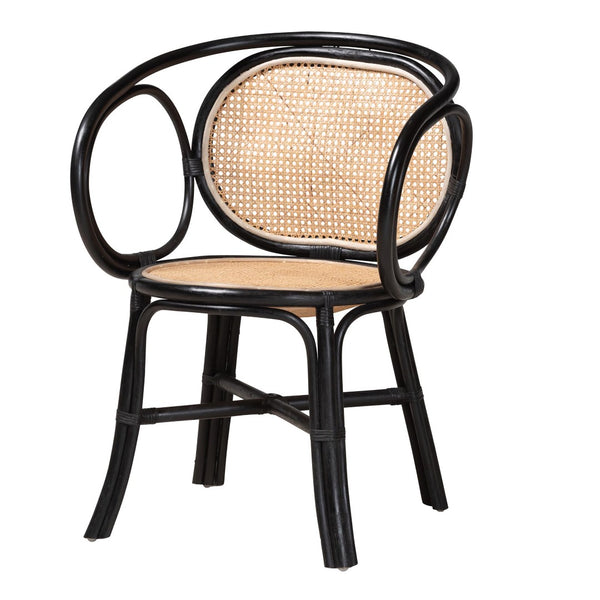 Baxton Studio bali Palesa Modern Bohemian Rattan Dining Chair - Two-Tone Black & Natural Brown, Handcrafted Comfort WS032-Black-Rattan-DC