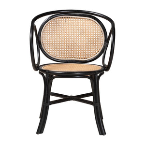 Baxton Studio bali Palesa Modern Bohemian Rattan Dining Chair - Two-Tone Black & Natural Brown, Handcrafted Comfort WS032-Black-Rattan-DC
