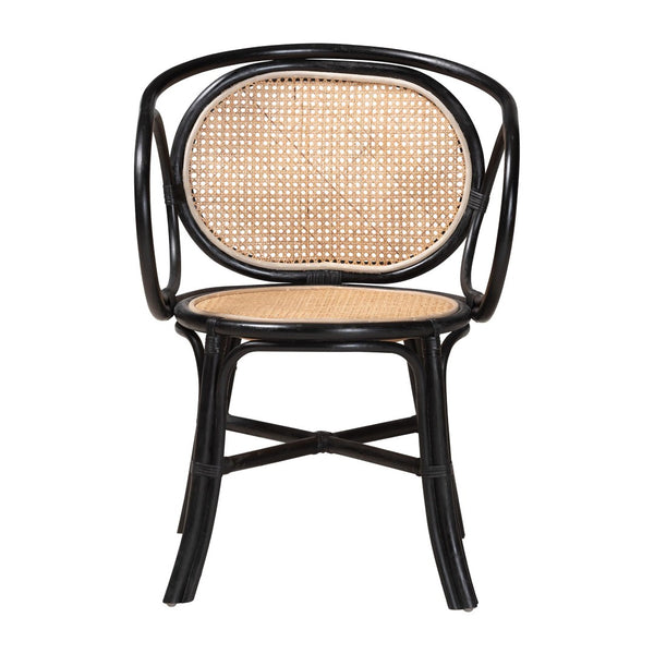 Baxton Studio bali Palesa Modern Bohemian Rattan Dining Chair - Two-Tone Black & Natural Brown, Handcrafted Comfort WS032-Black-Rattan-DC