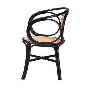 Baxton Studio bali Palesa Modern Bohemian Rattan Dining Chair - Two-Tone Black & Natural Brown, Handcrafted Comfort WS032-Black-Rattan-DC
