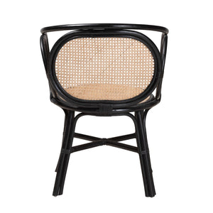 Baxton Studio bali Palesa Modern Bohemian Rattan Dining Chair - Two-Tone Black & Natural Brown, Handcrafted Comfort WS032-Black-Rattan-DC