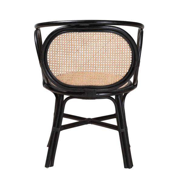 Baxton Studio bali Palesa Modern Bohemian Rattan Dining Chair - Two-Tone Black & Natural Brown, Handcrafted Comfort WS032-Black-Rattan-DC