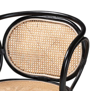 Baxton Studio bali Palesa Modern Bohemian Rattan Dining Chair - Two-Tone Black & Natural Brown, Handcrafted Comfort WS032-Black-Rattan-DC