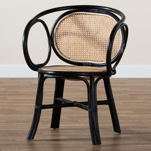 Baxton Studio bali Palesa Modern Bohemian Rattan Dining Chair - Two-Tone Black & Natural Brown, Handcrafted Comfort WS032-Black-Rattan-DC