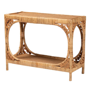 Baxton Studio bali Bali Ramona Modern Bohemian Rattan Console Table - Light Honey Finish, Open Shelf & Artful Design DCWH1001-Light Honey Rattan-Ramona Console Table
