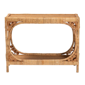 Baxton Studio bali Bali Ramona Modern Bohemian Rattan Console Table - Light Honey Finish, Open Shelf & Artful Design DCWH1001-Light Honey Rattan-Ramona Console Table