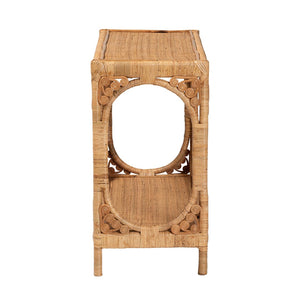 Baxton Studio bali Bali Ramona Modern Bohemian Rattan Console Table - Light Honey Finish, Open Shelf & Artful Design DCWH1001-Light Honey Rattan-Ramona Console Table