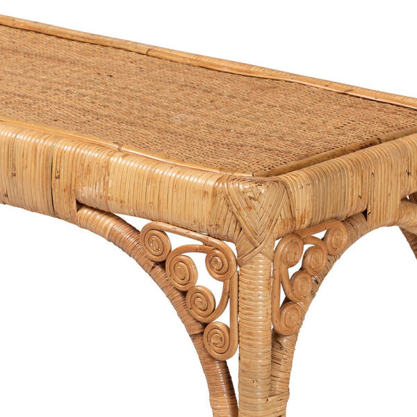 Baxton Studio bali Bali Ramona Modern Bohemian Rattan Console Table - Light Honey Finish, Open Shelf & Artful Design DCWH1001-Light Honey Rattan-Ramona Console Table